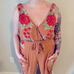 Free People Rust Floral Print Belted Set